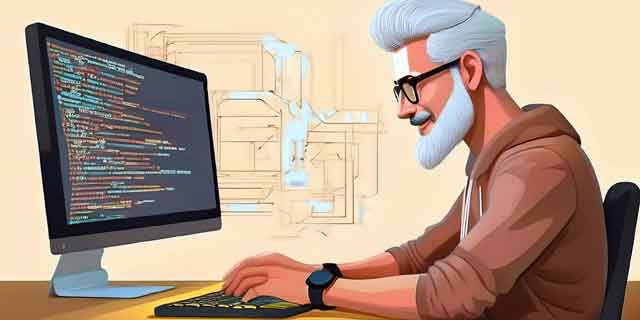 Man coding at a computer